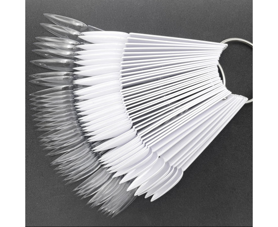 Зображення 7 Палітра - віяло (40 типс, 11.8 см) "Стилет - Мигдаль" для демонстрації різних дизайнів та лаків. Білий