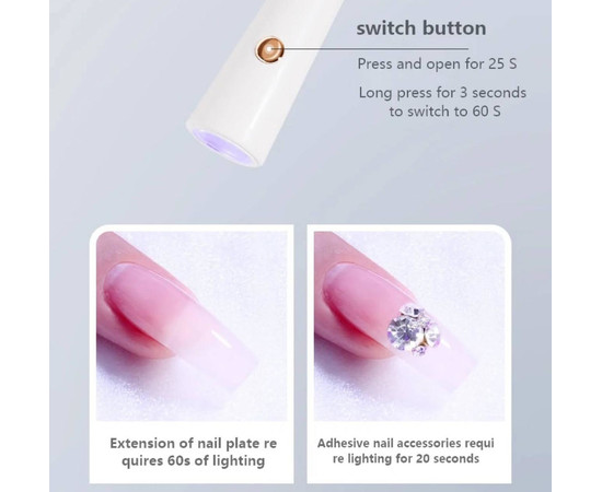 Зображення 4 Лампа-ліхтарик з акумулятором для сушіння нігтів (гелевих тіпс, верхніх форм, декору) - на USB, 3 Вт.