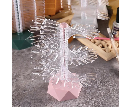 Зображення 4 Палітра-віяло Oval з прозорими тіпсами на підставці для фарбування гель лаків, 60 шт Рожевий/ Pink