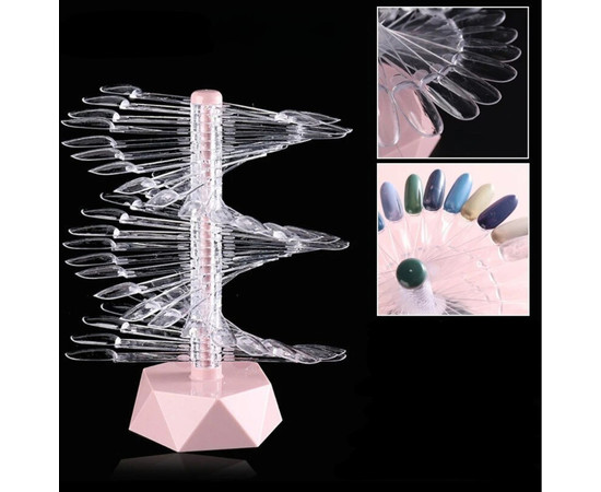 Зображення 5 Палітра-віяло Oval з прозорими тіпсами на підставці для фарбування гель лаків, 60 шт Рожевий/ Pink