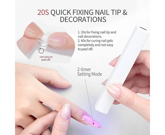 Зображення 4 Лампа (ліхтарик) Led 4 для сушіння нігтів (гелевих тіпс, верхніх форм, декору) - на акумуляторі USB, 3 Вт. Білий