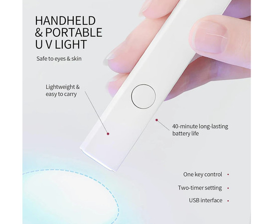 Зображення 6 Лампа (ліхтарик) Led 4 для сушіння нігтів (гелевих тіпс, верхніх форм, декору) - на акумуляторі USB, 3 Вт. Білий