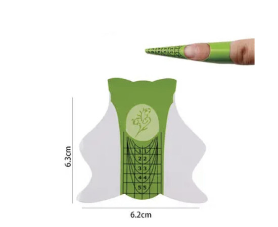 Зображення 2 Форми паперові (500 шт. в рулоні) "Зелений з білим" для нарощування та моделювання нігтів