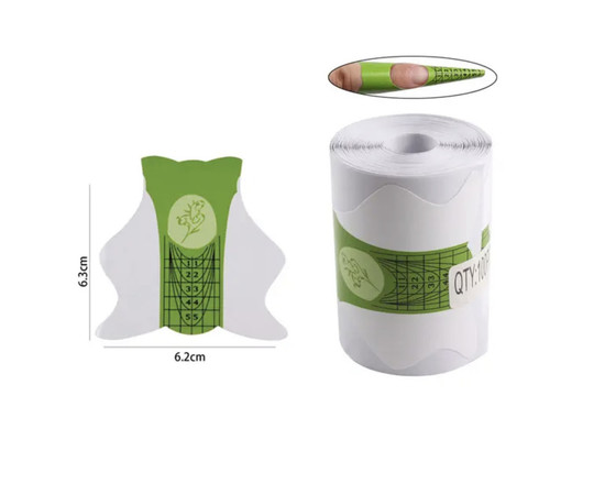 Зображення 3 Форми паперові (500 шт. в рулоні) "Зелений з білим" для нарощування та моделювання нігтів