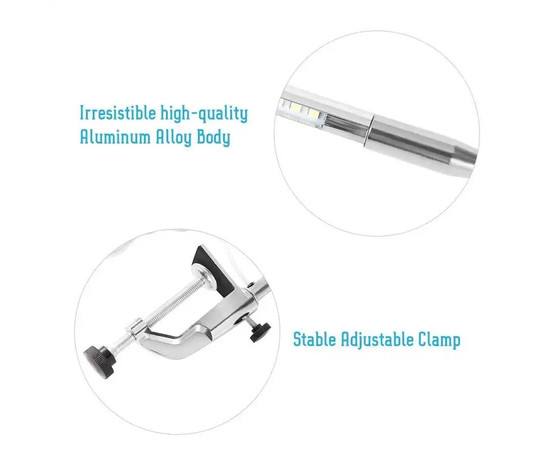 Зображення 2 Гнучка настільна LED лампа FS-119 для освітлення (на струбцині, металева, срібна), 10 Вт.