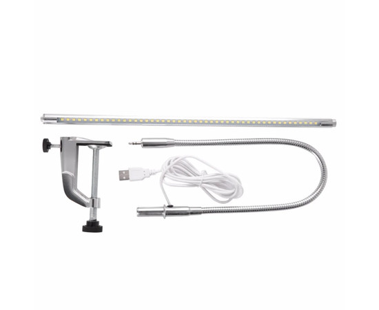 Зображення 4 Гнучка настільна LED лампа FS-119 для освітлення (на струбцині, металева, срібна), 10 Вт.