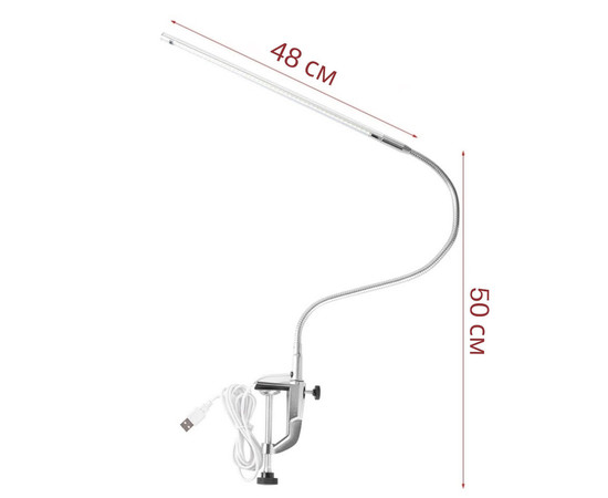 Зображення 5 Гнучка настільна LED лампа FS-119 для освітлення (на струбцині, металева, срібна), 10 Вт.