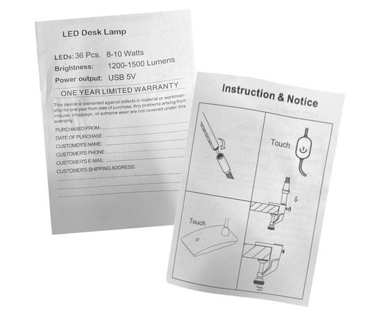 Зображення 10 Гнучка настільна LED лампа FS-119 для освітлення (на струбцині, металева, срібна), 10 Вт.