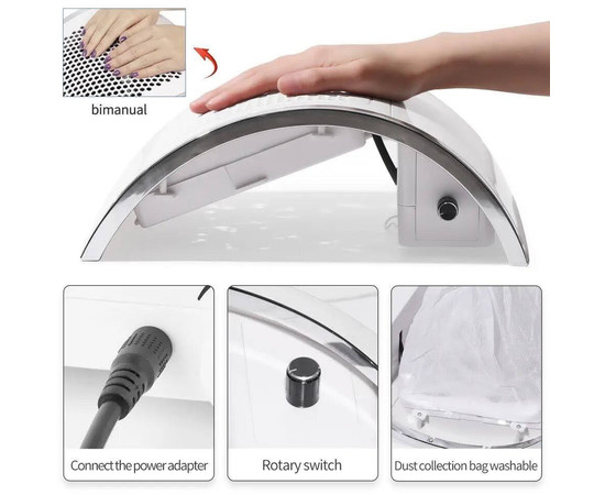 Зображення 2 Настільна витяжка 838-2 для манікюру (на 2 мотори) +1 змінний мішок у комплекті, 60 Вт.