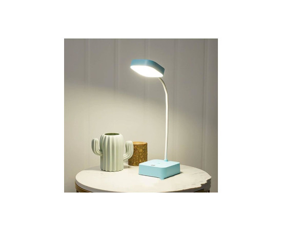 Зображення 2 Акумуляторна LED Лампа 1954 (3 Вт) на гнучкій ніжці + підставка для телефону для освітлення робочого столу Блакитний