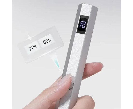 Зображення 4 UV/LED лампа Led 7 для сушіння нігтів, верхніх форм, декору - на акумуляторі та магнітній підставці (срібло)