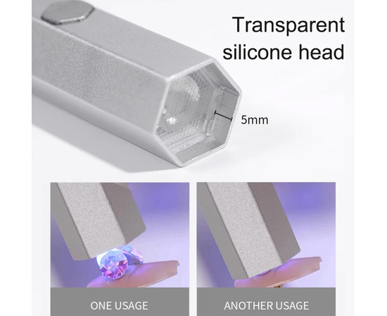Зображення 8 UV/LED лампа Led 7 для сушіння нігтів, верхніх форм, декору - на акумуляторі та магнітній підставці (срібло)