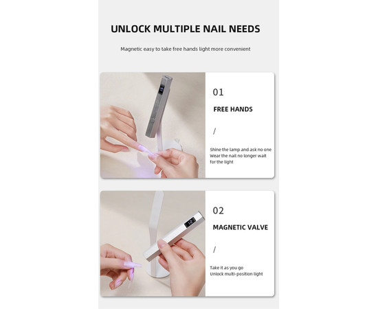 Зображення 6 UV/LED лампа Led 7 для сушіння нігтів, верхніх форм, декору - на акумуляторі та магнітній підставці (срібло)