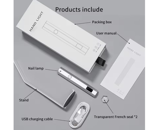 Зображення 10 UV/LED лампа Led 7 для сушіння нігтів, верхніх форм, декору - на акумуляторі та магнітній підставці (срібло)