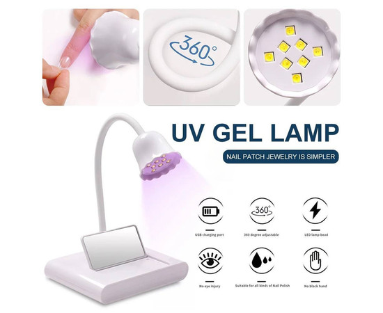 Изображение 5 Настольная гибкая лампа Led 18 для сушки гель лака (верхних форм, гелевых типс, декора)на аккумуляторе, 20 Вт.