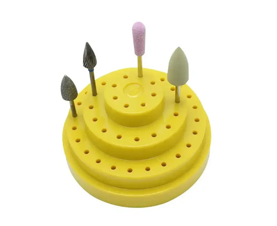 Изображение 2 Подставка круглая с крышкой - контейнер для фрез (насадок), на 48 ячеек М желтый