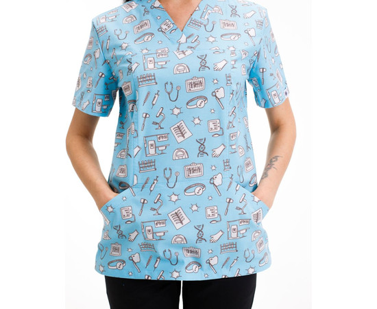 Зображення 4 БілХал Медична сорочка жіноча Топаз принт Dentistry blue 52, Розмір: 52, Цвет: dentistry blue