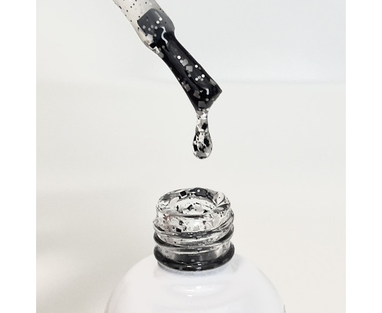 Зображення 3 Топове покриття UNO Top Monochrome Shine для гель лаку з чорними та срібними частинками, 12 мл.