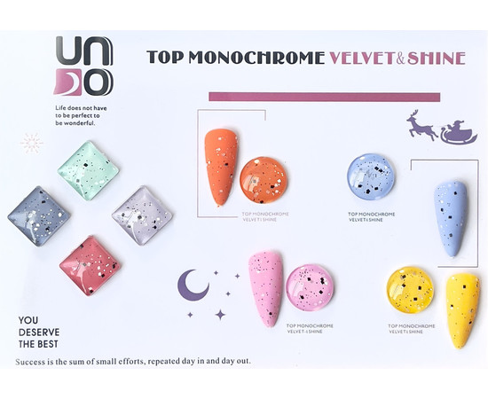 Зображення 2 Топове покриття UNO Top Monochrome Shine для гель лаку з чорними та срібними частинками, 12 мл.