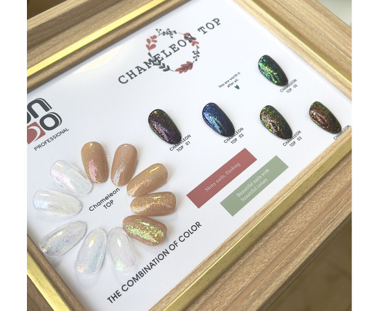 Изображение 2 Топовое покрытие UNO Chameleon Top (с хлопьями Единорог) для гель лака без липкого слоя, 12 мл. №2, Объем (мл, г): 12, Цвет: 02