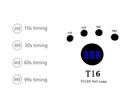 Зображення 4 Універсальна UV/LED лампа T16 для сушіння нігтів (з дисплеєм, дно знімання), 258 Вт. Білий