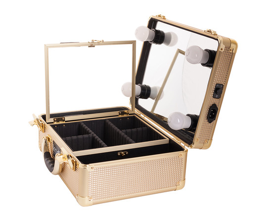 Изображение 3 Кейс-студия для визажиста с зеркалом и подсветкой Kodi №34, золотистый