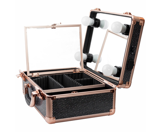 Изображение 2 Кейс-студия для визажиста с зеркалом и подсветкой Kodi №34, черный бриллиант