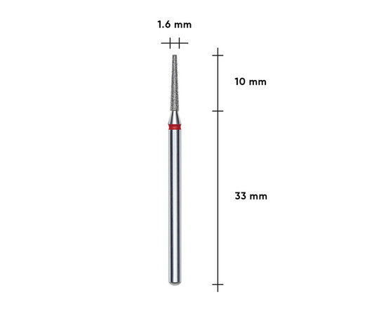 Зображення 3 Фреза алмазна Staleks Pro EXPERT усічений конус червона, діаметр 1.6 мм / робоча частина 10 мм (FA70R016/10)