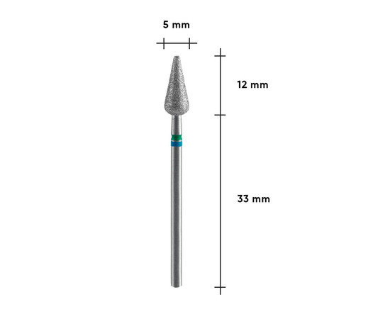 Зображення 3 Фреза алмазна Staleks Pro EXPERT DUO груша гостра синьо-зелена, діаметр 5 мм / робоча частина 12 мм (FA100BG050/12)