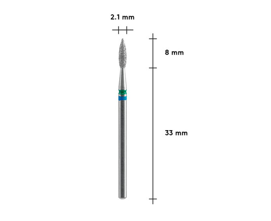 Зображення 3 Фреза алмазна Staleks Pro EXPERT DUO полум'я синьо-зелена, діаметр 2.1 мм / робоча частина 8 мм (FA11BG021/8)