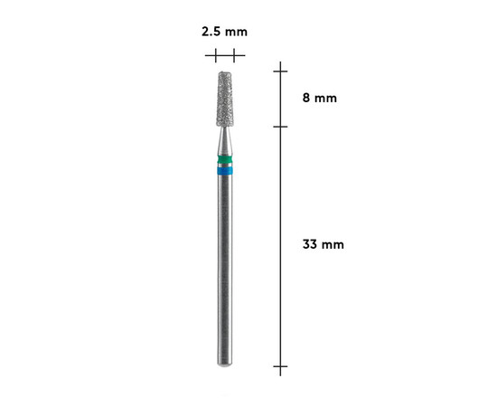 Зображення 3 Фреза алмазна Staleks Pro EXPERT DUO конус синьо-зелена, діаметр 2.5 мм / робоча частина 8 мм (FA70BG025/8)