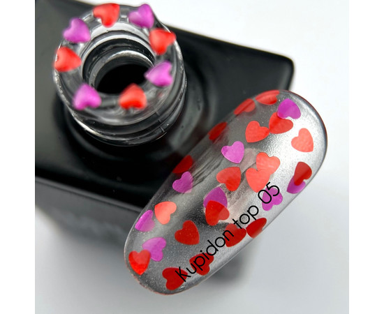 Зображення 2 Nails of the Day Kupidon top 05 – топ з насичено червоними та малиновими сердечками, 10 мл, Об'єм (мл, г): 10, Колір: 05