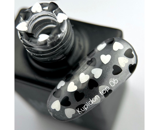 Зображення 2 Nails of the Day Kupidon top 06 – топ з чорними та білими сердечками, 10 мл, Об'єм (мл, г): 10, Колір: 06