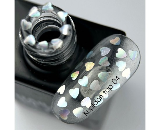 Зображення 2 Nails of the Day Kupidon top 04 – топ з голографічними сердечками, 10 мл, Об'єм (мл, г): 10, Колір: 04