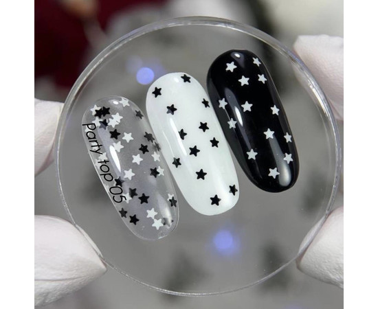 Зображення 2 Nails of the Day Party top 05 – топ з чорно-білими зірочками в одному флаконі, 10 мл, Об'єм (мл, г): 10, Колір: 05