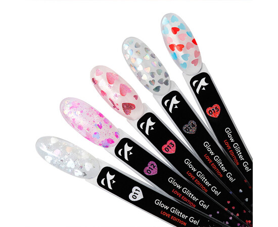 Изображение 2 Глитерный гель F.O.X Glow Glitter Gel Love Edition №015 красные голубые и розовые сердечка, 5 мл