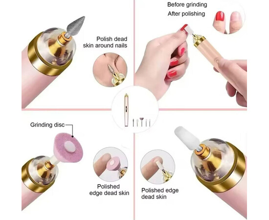 Зображення 4 Портативний фрезер-ручка для апаратного манікюру на USB (працює від повербанку) - 20 000 об./хв., 15 Вт Рожевий  , Колір: Pink