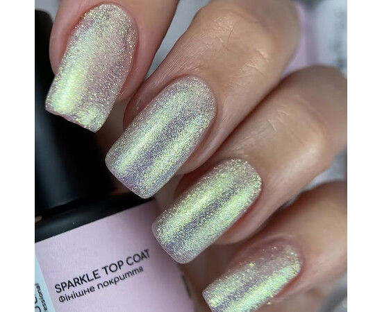 Зображення 2 Топ без липкого шару з UV захистом Nails Molekula Sparkle Top ST252 з блискітками золотисто-зелений, 12 мл, Об'єм (мл, г): 12, Колір: ST252