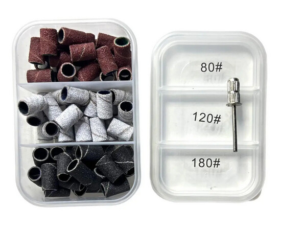Изображение 3 Набор наждачных насадок для маникюрного фрезера 80, 120, 180 грит по 25 шт с металлическим основанием