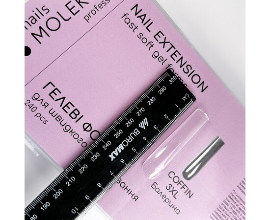 Зображення 2 Форми-тіпси гелеві для нарощування нігтів Nails Molekula Балерина 3XL, 240 шт