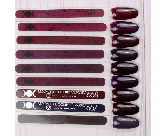 Зображення 2 Гель-лак Moon Full Autum - Winter №674 марсала темний насичений, 8 мл, Об'єм (мл, г): 8, Колір: 674