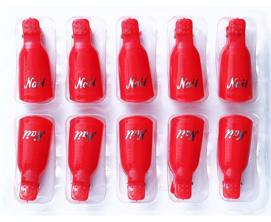 Зображення 4 Набір багаторазових пластикових ковпачків - кліпс для зняття гель лаку, 10шт./уп. Червоний