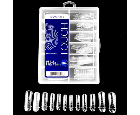 Зображення 3 Верхні форми для нарощування нігтів Touch Nails Forms Square, 120 шт