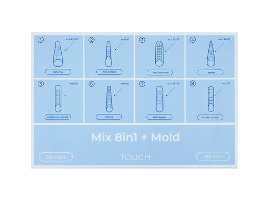 Зображення 4 Верхні форми + молды Touch Nail Forms Mix 8 in 1 + Mold, 288 шт