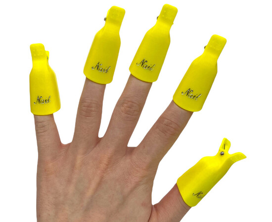 Зображення 2 Набір багаторазових пластикових ковпачків - кліпс для зняття гель лаку, 10шт./уп. Жовтий