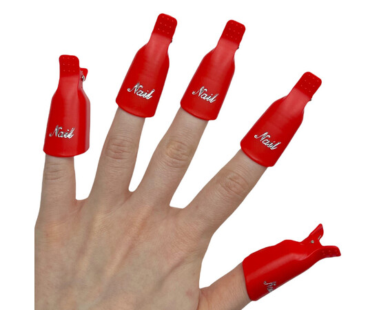 Зображення 2 Набір багаторазових пластикових ковпачків - кліпс для зняття гель лаку, 10шт./уп. Червоний