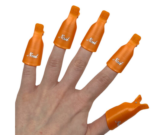 Зображення 2 Набір багаторазових пластикових ковпачків - кліпс для зняття гель лаку, 10шт./уп. Помаранчевий