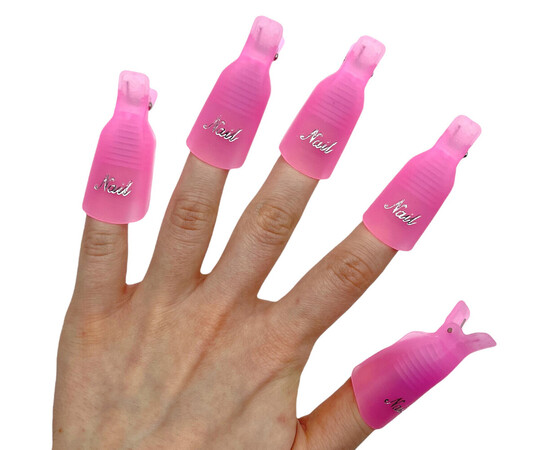 Зображення 2 Набір багаторазових пластикових ковпачків - кліпс для зняття гель лаку, 10шт./уп. Рожевий