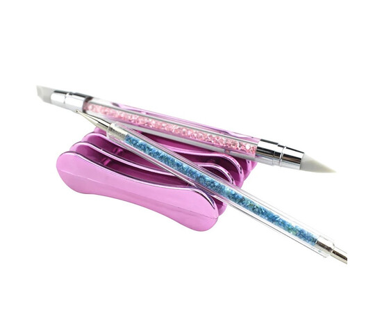 Изображение 2 Пластиковая подставка (держатель) под кисти Хром (зеркальная) на 5 секций Фиолетовый