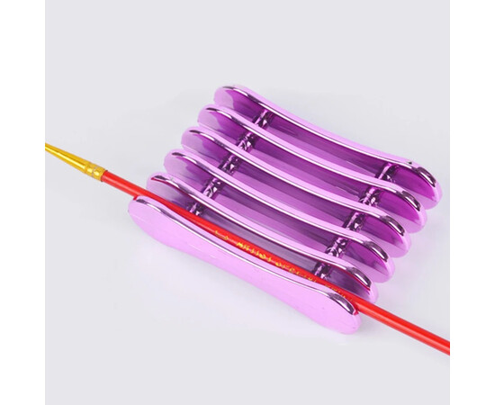 Изображение 4 Пластиковая подставка (держатель) под кисти Хром (зеркальная) на 5 секций Фиолетовый